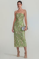 Laden Sie das Bild in den Galerie-Viewer, Glitzerndes Blumen Applikiertes Rosa Trägerloses Midi Kleid