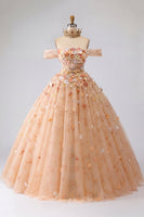 Laden Sie das Bild in den Galerie-Viewer, Ballkleid Champagner Schulterfreies Prinzessin Quinceanera-Kleid