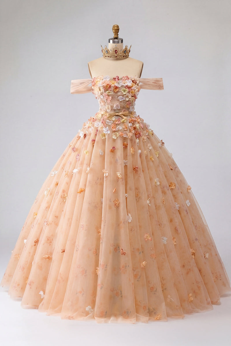 Laden Sie das Bild in den Galerie-Viewer, Ballkleid Champagner Schulterfreies Prinzessin Quinceanera-Kleid