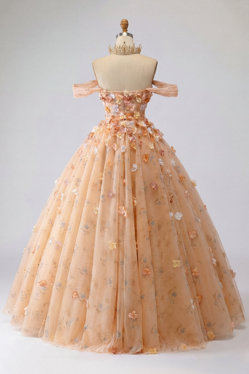 Laden Sie das Bild in den Galerie-Viewer, Ballkleid Champagner Schulterfreies Prinzessin Quinceanera-Kleid
