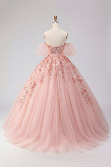 Schulterfreies Applikiertes Ballgewand Blush Quinceanera-Kleid