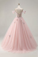 Laden Sie das Bild in den Galerie-Viewer, Off-the-shoulder Rosa Appliquiertes Ballkleid Quinceanera Kleid