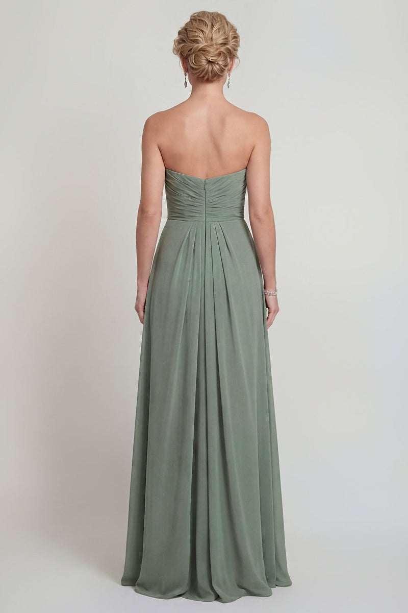 Laden Sie das Bild in den Galerie-Viewer, Staubiger Salbei Herzausschnitt A-Linien Gerafftes Chiffon Mutter der Braut Kleid mit Schlitz