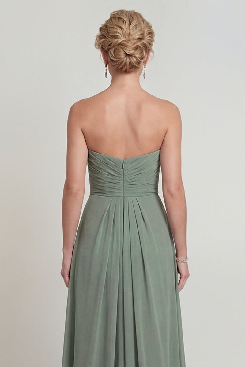 Laden Sie das Bild in den Galerie-Viewer, Staubiger Salbei Herzausschnitt A-Linien Gerafftes Chiffon Mutter der Braut Kleid mit Schlitz