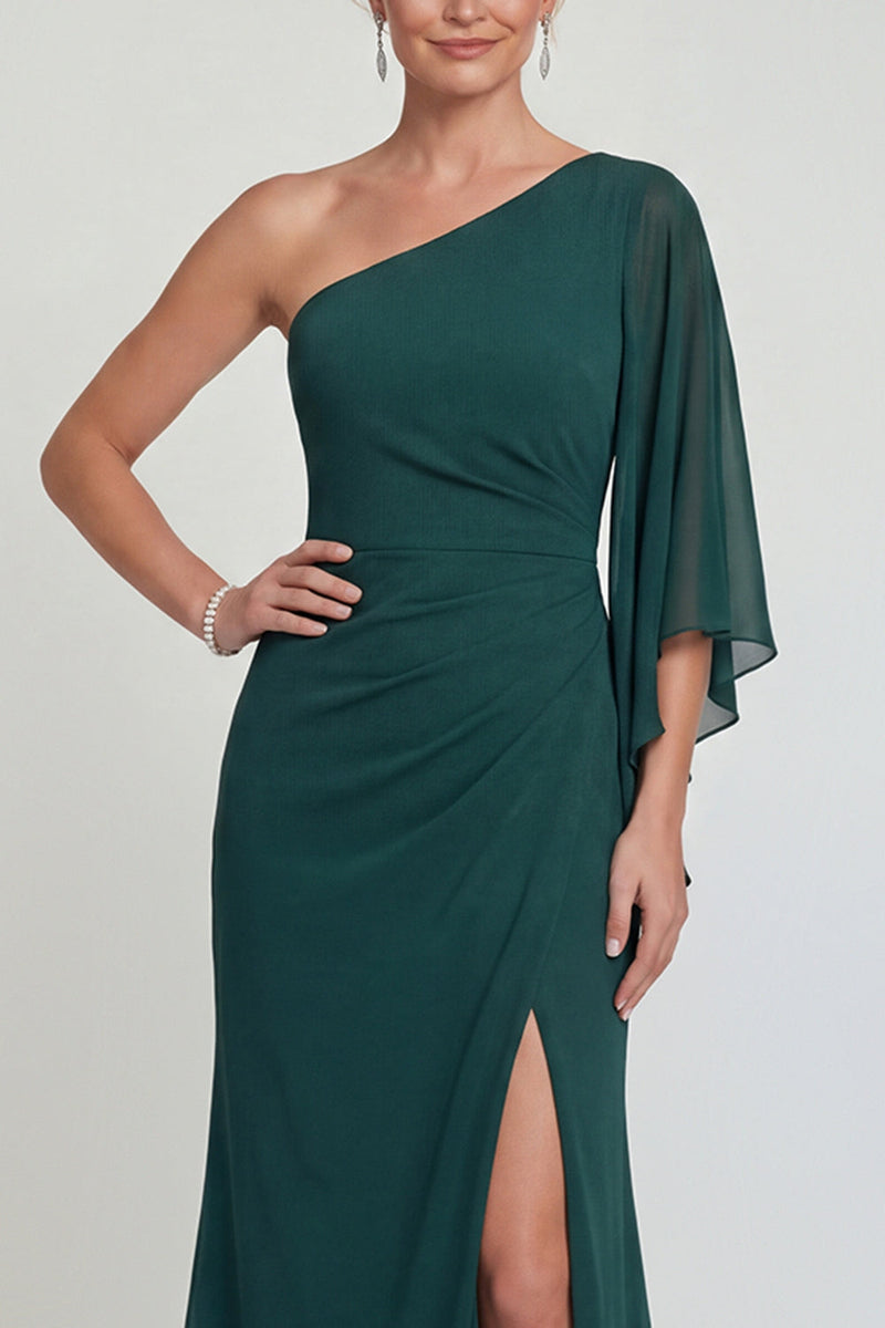 Laden Sie das Bild in den Galerie-Viewer, Dunkelgrünes Chiffon Meerjungfrau Langes Mutter der Braut Kleid mit Schlitz