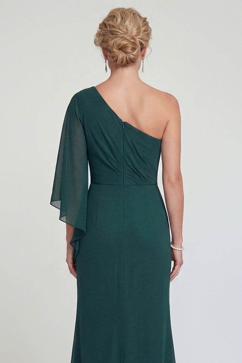 Laden Sie das Bild in den Galerie-Viewer, Dunkelgrünes Chiffon Meerjungfrau Langes Mutter der Braut Kleid mit Schlitz