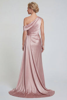 Meerjungfrauen Blush Eine Schulter Gerafft Satin Langes Mutter der Braut Kleid