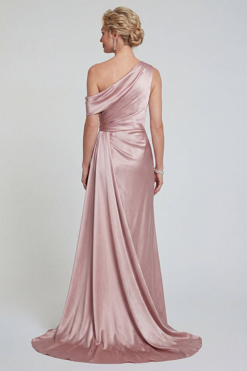 Laden Sie das Bild in den Galerie-Viewer, Meerjungfrauen Blush Eine Schulter Gerafft Satin Langes Mutter der Braut Kleid