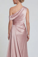 Laden Sie das Bild in den Galerie-Viewer, Meerjungfrauen Blush Eine Schulter Gerafft Satin Langes Mutter der Braut Kleid