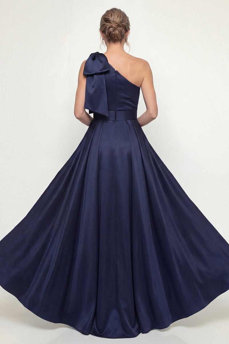 Laden Sie das Bild in den Galerie-Viewer, Einschulter Blaues Pailletten Mutter der Braut Kleid mit Umhang