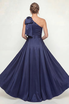 Einschulter Blaues Pailletten Mutter der Braut Kleid mit Umhang