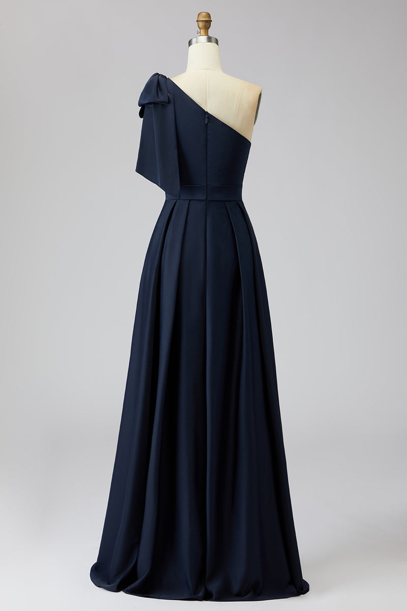 Laden Sie das Bild in den Galerie-Viewer, Einschulter Blaues Pailletten Mutter der Braut Kleid mit Umhang