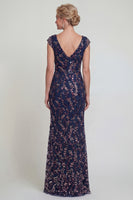 Laden Sie das Bild in den Galerie-Viewer, Glitzerndes Marineblaues Scheide Langes Mutter der Braut Kleid mit Pailletten