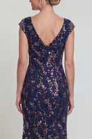 Laden Sie das Bild in den Galerie-Viewer, Glitzerndes Marineblaues Scheide Langes Mutter der Braut Kleid mit Pailletten