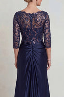 Laden Sie das Bild in den Galerie-Viewer, Marineblaues Meerjungfrauen V-Hals Pailletten Mutter der Braut Kleid mit 3/4-Ärmeln