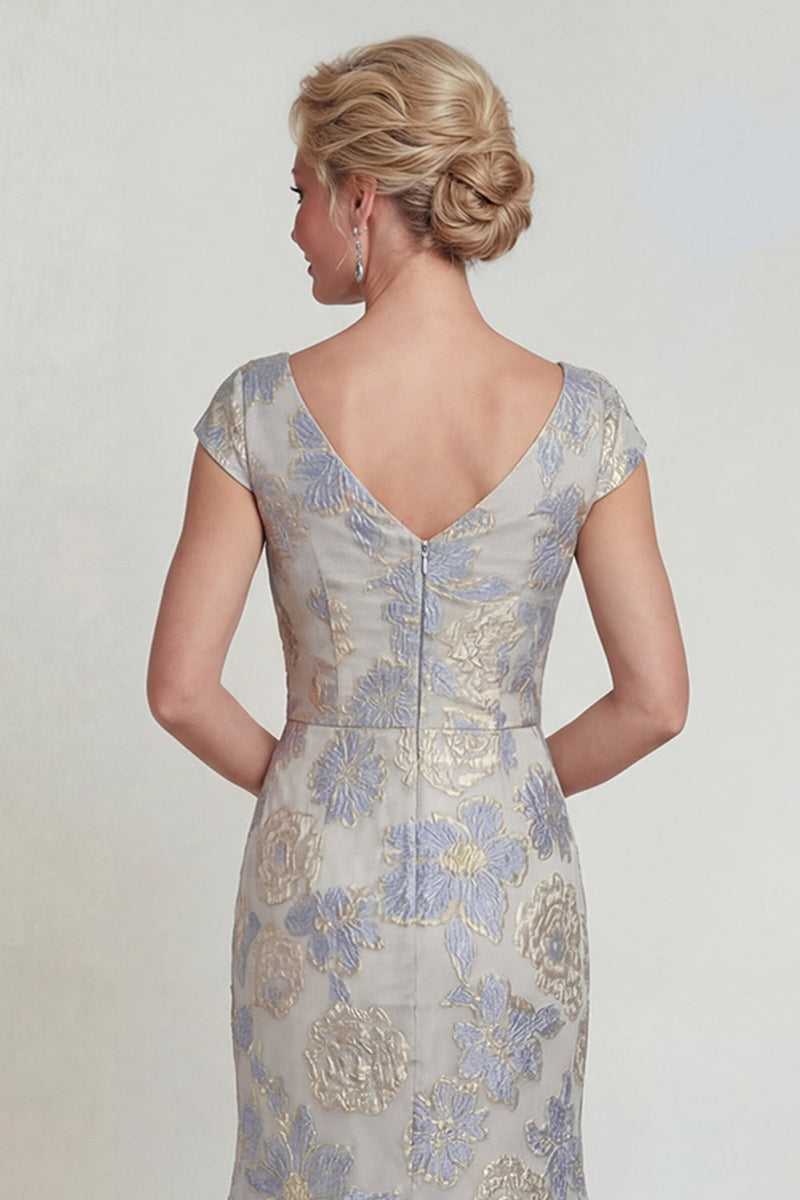 Laden Sie das Bild in den Galerie-Viewer, Staubiges Blaues Meerjungfrauen V-Hals Blumen Kleid der Mutter der Braut