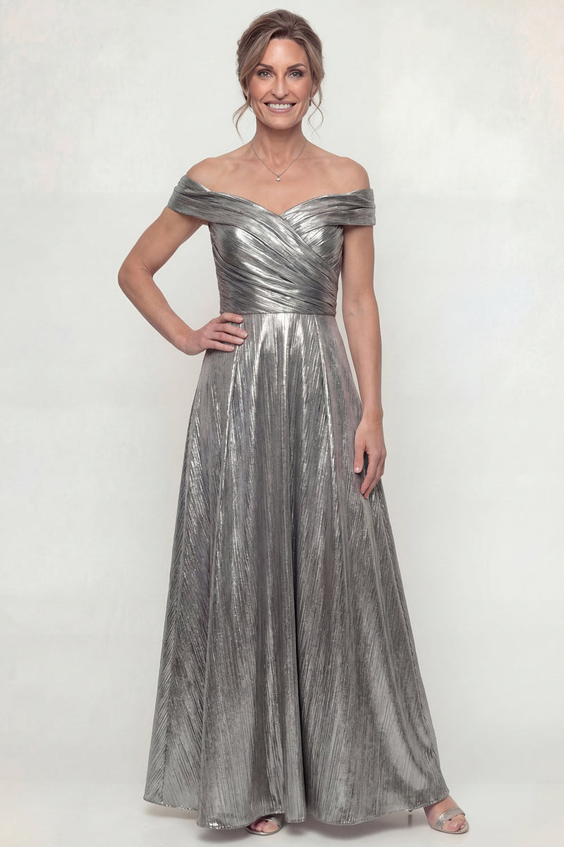 Laden Sie das Bild in den Galerie-Viewer, Grau Silber A-Linie Schulterfreies Mutter der Braut Kleid