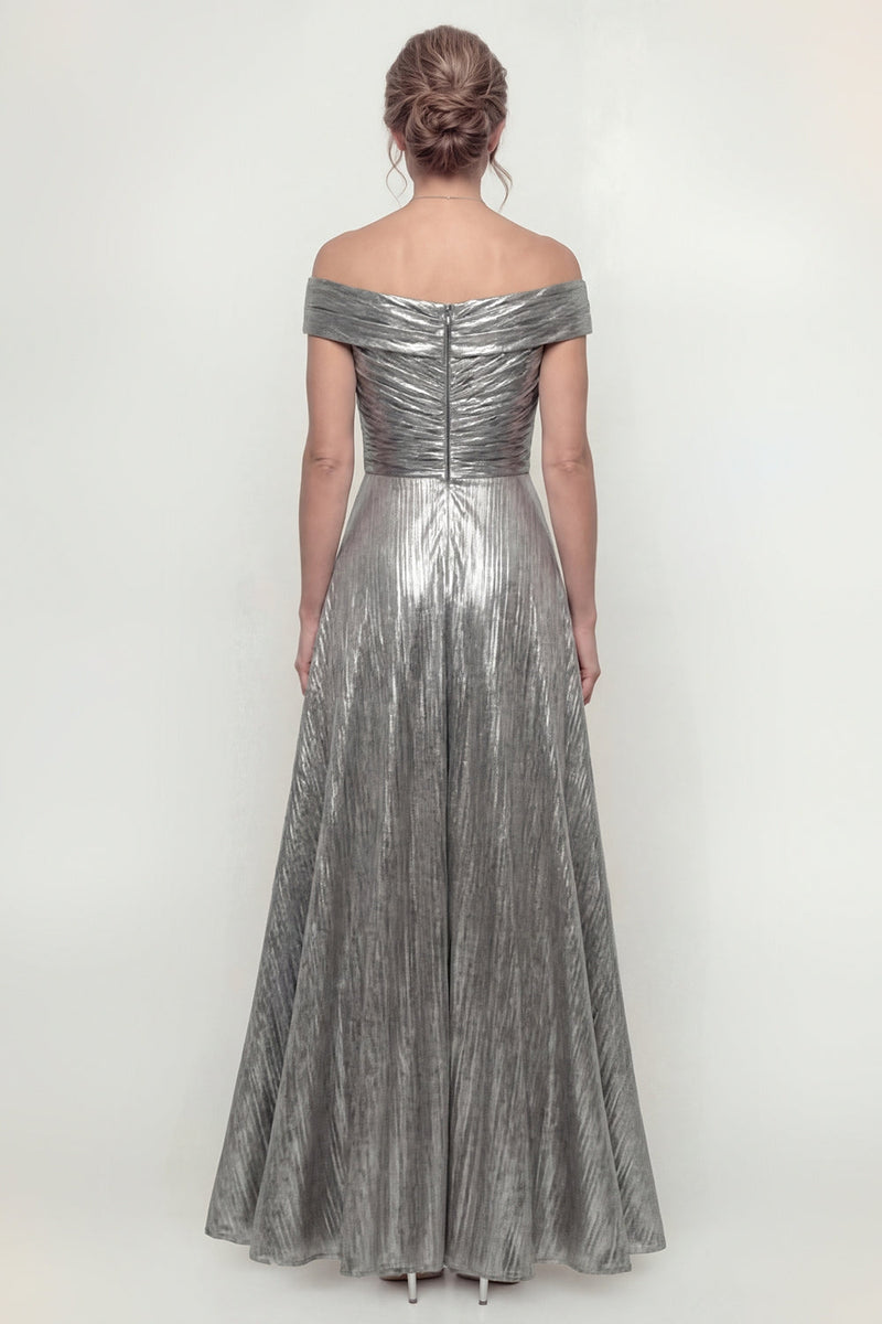 Laden Sie das Bild in den Galerie-Viewer, Grau Silber A-Linie Schulterfreies Mutter der Braut Kleid