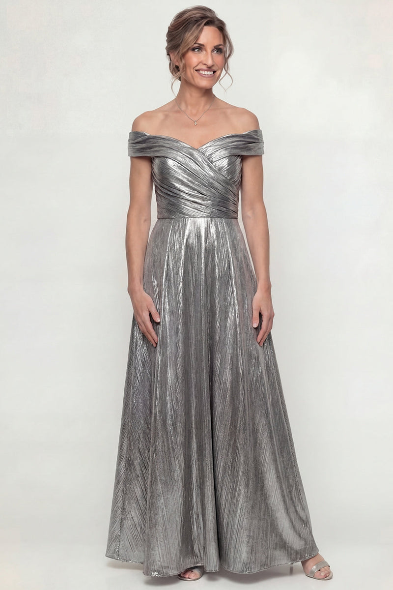 Laden Sie das Bild in den Galerie-Viewer, Grau Silber Meerjungfrau Schulterfreies Mutter der Braut Kleid