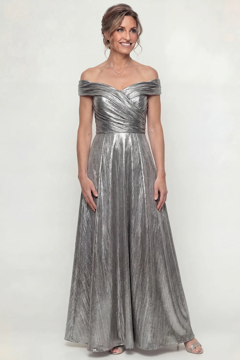 Laden Sie das Bild in den Galerie-Viewer, Grau Silber A-Linie Schulterfreies Mutter der Braut Kleid