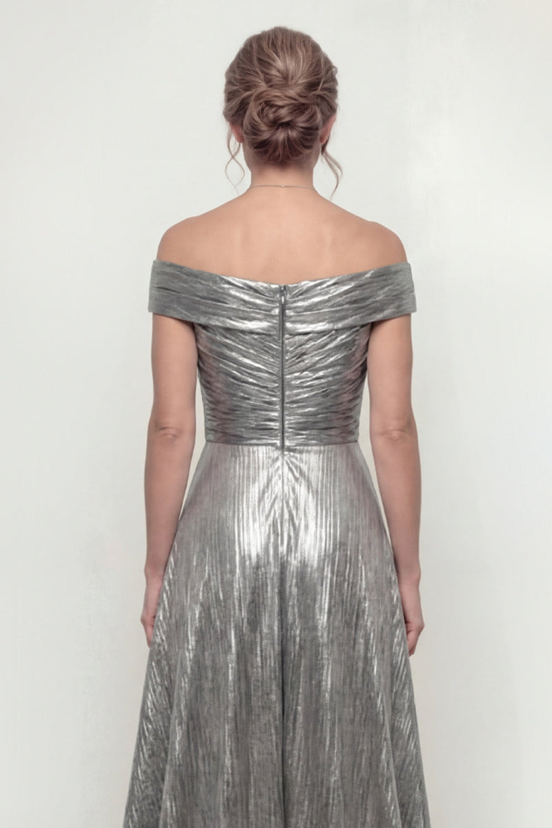 Laden Sie das Bild in den Galerie-Viewer, Grau Silber Meerjungfrau Schulterfreies Mutter der Braut Kleid