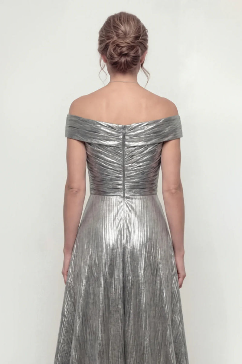 Laden Sie das Bild in den Galerie-Viewer, Grau Silber A-Linie Schulterfreies Mutter der Braut Kleid
