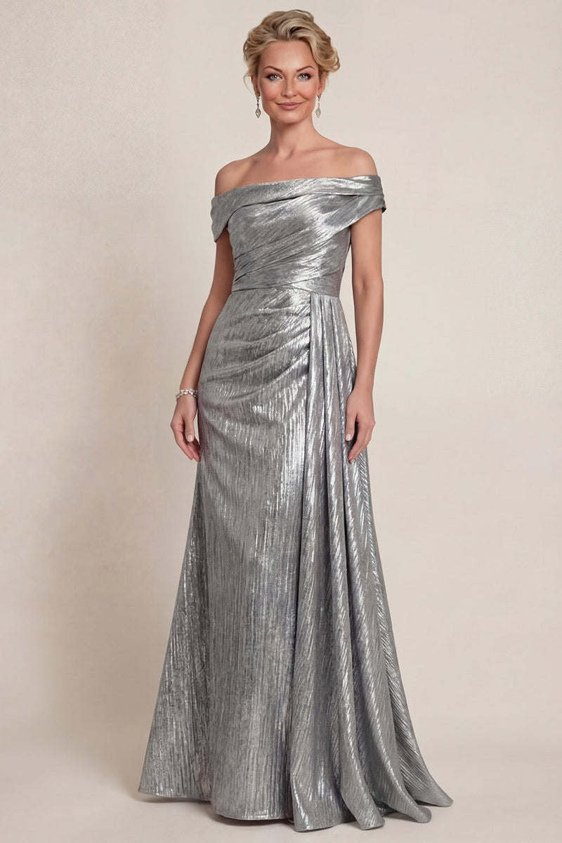 Laden Sie das Bild in den Galerie-Viewer, Grau Silber Meerjungfrau Schulterfreies Mutter der Braut Kleid
