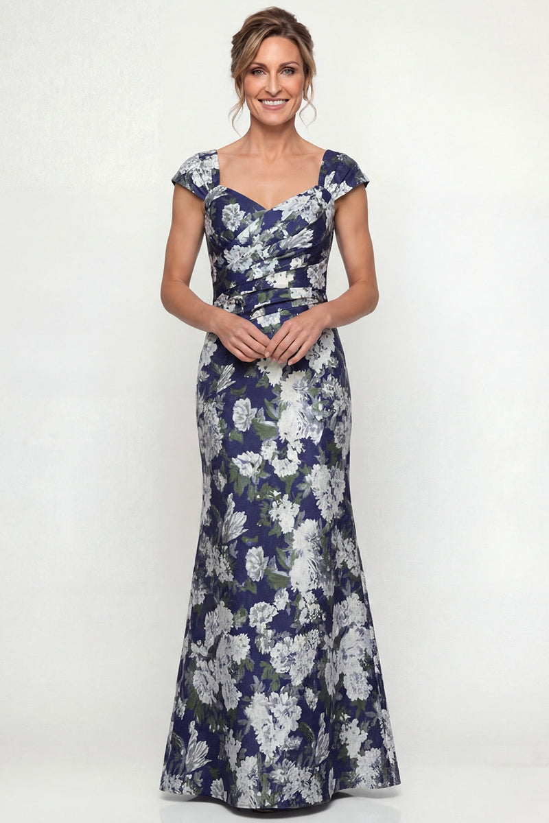 Laden Sie das Bild in den Galerie-Viewer, Marineblaues Meerjungfrauen Muster Mutter der Braut Kleid mit Mützenärmeln