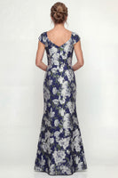 Laden Sie das Bild in den Galerie-Viewer, Marineblaues Meerjungfrauen Muster Mutter der Braut Kleid mit Mützenärmeln