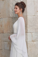 Laden Sie das Bild in den Galerie-Viewer, Glitzerndes Elfenbein Chiffon A Linie V-Ausschnitt Langes Hochzeitskleid mit Schlitz