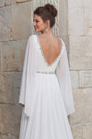 Laden Sie das Bild in den Galerie-Viewer, Glitzerndes Elfenbein Chiffon A Linie V-Ausschnitt Langes Hochzeitskleid mit Schlitz