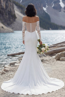 Elfenbein Mermaid Schulterfreies Sweep Schleppe Brautkleid mit Schlitz
