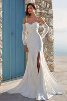 Laden Sie das Bild in den Galerie-Viewer, Elfenbein Mermaid Spaghetti-Träger Sweep Schleppe Hochzeitskleid mit Schlitz
