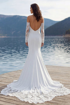 Elfenbein Herzausschnitt Meerjungfrauen Pinsel Schleppe Hochzeitskleid mit Ärmeln