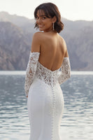 Laden Sie das Bild in den Galerie-Viewer, Elfenbein Meerjungfrauen Sweep Schleppe Brautkleid mit Ärmeln