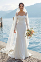 Laden Sie das Bild in den Galerie-Viewer, Elfenbein Meerjungfrau Schulterfreies Sweep Schleppe Boho Hochzeitskleid mit Ärmeln