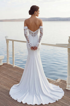 Elfenbein Meerjungfrau Sweetheart Chiffon Raffen Langes Hochzeitskleid
