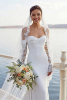Laden Sie das Bild in den Galerie-Viewer, Elfenbein Meerjungfrau Sweetheart Chiffon Raffen Langes Hochzeitskleid
