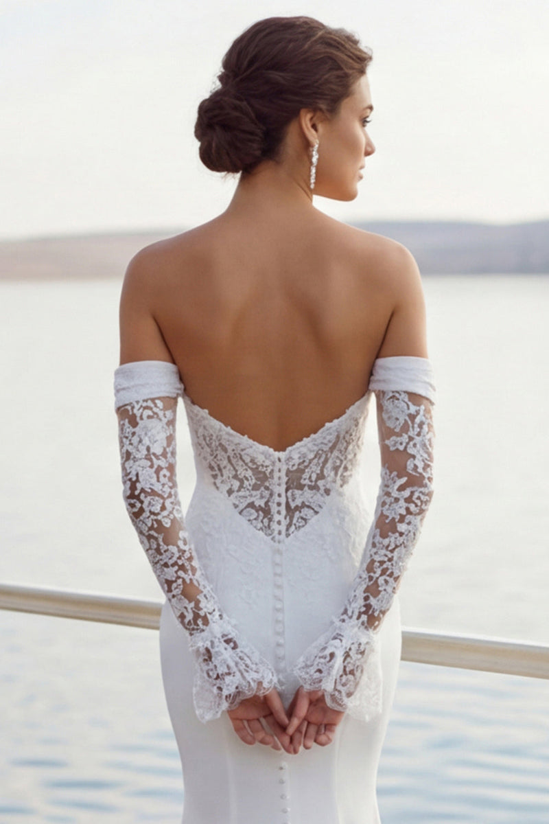 Laden Sie das Bild in den Galerie-Viewer, Elfenbein Meerjungfrau Sweetheart Chiffon Raffen Langes Hochzeitskleid