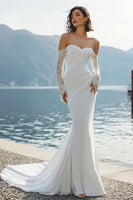 Laden Sie das Bild in den Galerie-Viewer, Elfenbein Chiffon Meerjungfrauen Spitzen Applikations Sweetheart Langes Hochzeitskleid