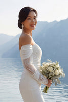 Laden Sie das Bild in den Galerie-Viewer, Elfenbein Meerjungfrau Spitzen Sweetheart Chiffon Langes Hochzeitskleid