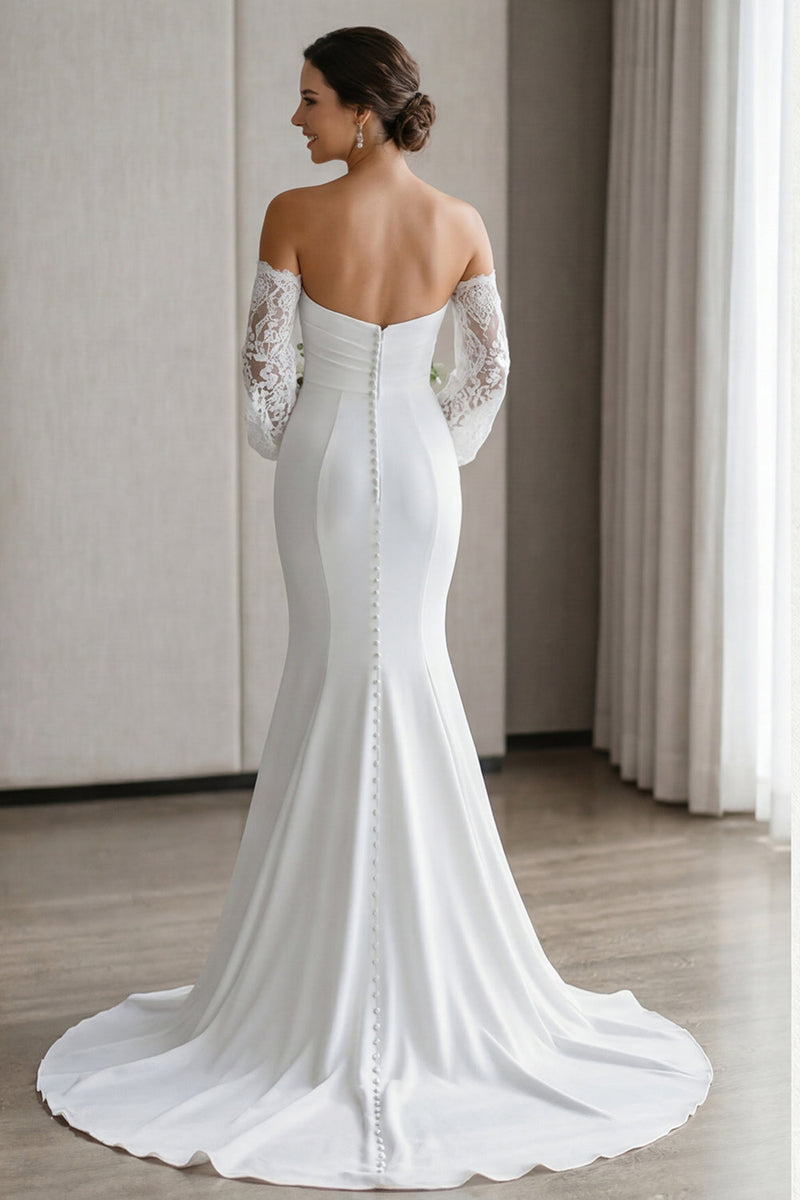 Laden Sie das Bild in den Galerie-Viewer, Elfenbein Meerjungfrauen Herzausschnitt Langes Brautkleid mit Spitze