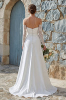 Laden Sie das Bild in den Galerie-Viewer, Elfenbein A-Linie Langes Chiffon Hochzeitskleid mit Schlitz