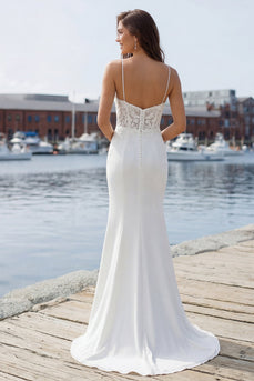 Meerjungfrauen Elfenbein Spitze Sweep Schleppe Brautkleid mit Schlitz