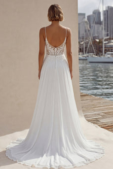 Elfenbein Spitze A Linie Sweep Schleppe Hochzeitskleid mit Schlitz