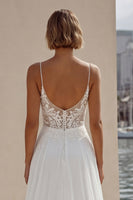 Laden Sie das Bild in den Galerie-Viewer, Elfenbein Spitze A Linie Sweep Schleppe Hochzeitskleid mit Schlitz