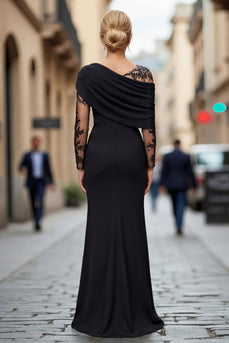 Schwarzes Spitze Satin Scheide Mutter der Braut Kleid mit einer Schulter