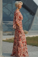Laden Sie das Bild in den Galerie-Viewer, Dusty Rose Blumen Raffen Scheide Mutter der Braut Kleid mit langen Ärmeln