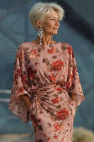 Laden Sie das Bild in den Galerie-Viewer, Dusty Rose Blumen Raffen Scheide Mutter der Braut Kleid mit langen Ärmeln