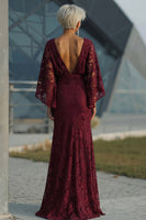 Laden Sie das Bild in den Galerie-Viewer, Spitze Burgunder Scheide langärmliges Mutter der Braut Kleid